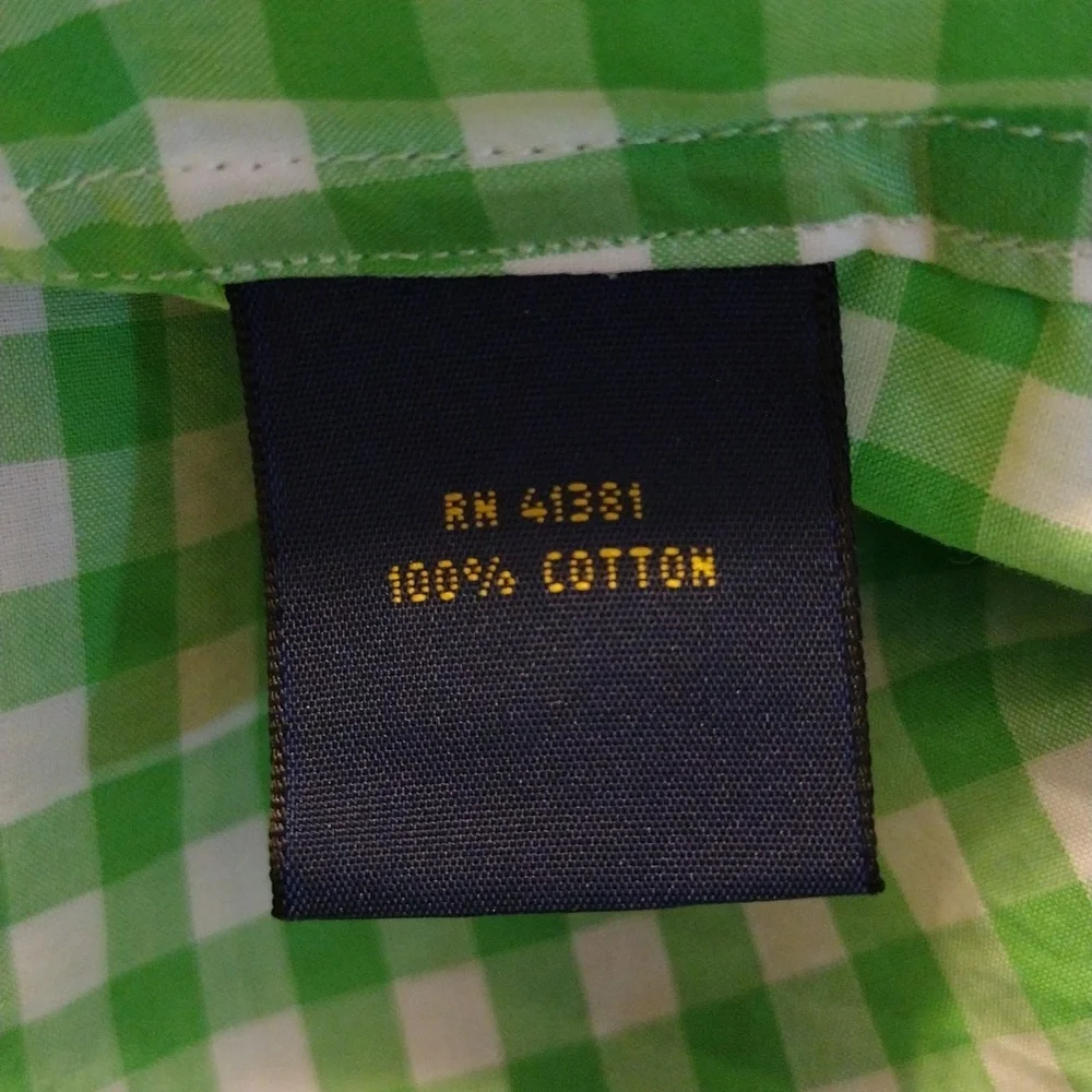 Polo Ralph Lauren green white plaid rounded hem cotton women's small Blouse - Picture 10 of 10